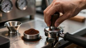 tamp grind dose brew